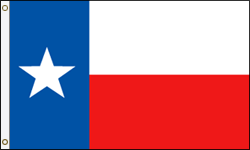 6 x 10 ft. Polyester Texas Flag. Sewn, Canvas Heading and Brass Grommets.