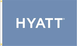 Hyatt, Blue, Nylon Flag. Printed, Double Sided, Canvas Heading and Brass Grommets