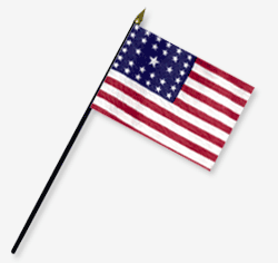 4 x 6 in. Rayon 31 Star-1851 American Flag. Mounted on 10 in. x 3/16 in. Dia. Black Plastic Staff wi