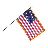 American Handheld Rayon Stick Flags with gold fringe