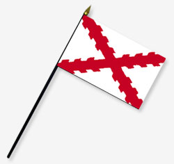 4 x 6 in. Rayon Nylon Spanish Cross of Burgundy Flag. Mounted on 10 in. x 3/16 in. Dia. Black Plasti
