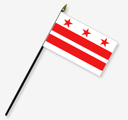 8 x 12 in. Rayon District of Columbia Flag. Mounted on 18 in. Wooden Staff with Gold Spear Tip