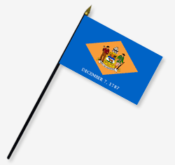 8 x 12 in. Rayon Delaware Flag. Mounted on 18 in. Black Wooden Staff with Gold Spear Tip
