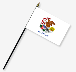 8 x 12 in. Rayon Illinois Flag. Mounted on 18 in. Black Wooden Staff with Gold Spear Tip