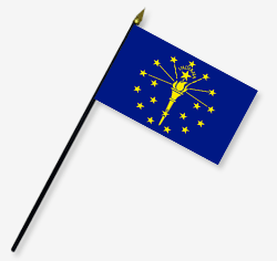 8 x 12 in. Rayon Indiana Flag. Mounted on 18 in. Black Wooden Staff with Gold Spear Tip