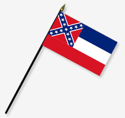 8 x 12 in. Rayon Mississippi Flag. Mounted on 18 in. Black Wooden Staff with Gold Spear Tip