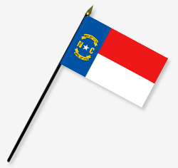 8 x 12 in. Rayon North Carolina Flag. Mounted on 18 in. Black Wooden Staff with Gold Spear Tip