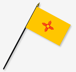 8 x 12 in. Rayon New Mexico Flag. Mounted on 18 in. Black Wooden Staff with Gold Spear Tip