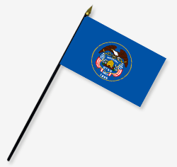 8 x 12 in. Rayon Utah Flag. Mounted on 18 in. Black Wooden Staff with Gold Spear Tip
