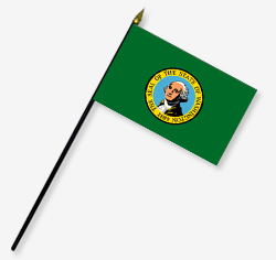 8 x 12 in. Rayon Washington Flag. Mounted on 18 in. Black Wooden Staff with Gold Spear Tip