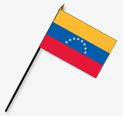 8 x 12 in. Rayon Venezuela Flag, Civil without seal, Mounted on 18 in. Black Wooden Staff with Gold