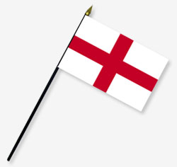 4 x 6 in. Rayon St. George's Cross Flag. Mounted on 10 in. x 3/16 in. Dia. Black Plastic Staff with