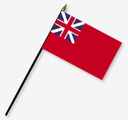 4 x 6 in. Rayon British Red Ensign Flag. Mounted on 10 in. x 3/16 in. Dia. Black Plastic Staff with