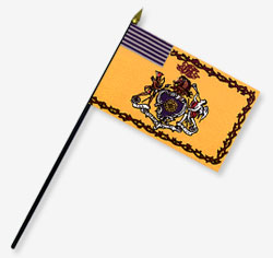 4 x 6 in. Rayon Philadelphia Horse Flag. Mounted on 10 in. x 3/16 in. Dia. Black Plastic Staff with