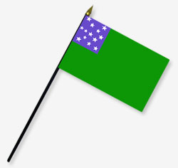 4 x 6 in. Rayon Green Mountain Boys Flag. Mounted on 10 in. x 3/16 in. Dia. Black Plastic Staff with