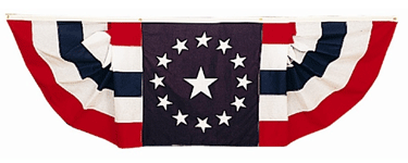 3 x 9 ft. Nylon Pleated Fan Drapes Sewn Stripes, Printed Center Panel. Canvas Heading and Grommets