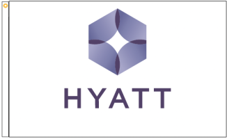 Hyatt Flag, White, Nylon Double Faced. Printed, Canvas Heading and Brass Grommets