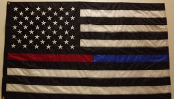 3 x 5 ft. US Thin Blue/Red Line Embroidered Stars, Sewn Stripes Heading & Grommets