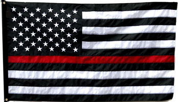 3 x 5 ft. US Thin Red Line Embroidered Stars, Sewn Stripes Heading & Grommets