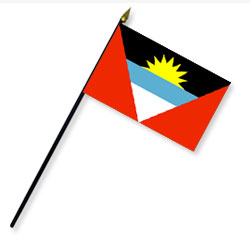 8 x 12 in. Rayon Antigua & Barbuda Flag, Mounted on 18 in. Black Wooden Staff with Gold Spear Tip