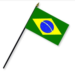 8 x 12 in. Rayon Brazil Flag, Mounted on 18 in. Black Wooden Staff with Gold Spear Tip
