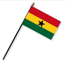 4 x 6 in. Rayon Ghana Flag Mounted on 10 in. Black Plastic Staff with Gold Spear Tip
