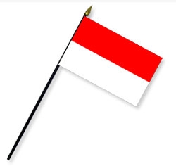 4 x 6 in. Rayon Indonesia Flag, Mounted on 10 in. Black Plastic Staff with Gold Spear Tip