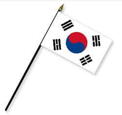 4 x 6 in. Rayon South Korea Flag Mounted on 10 in. Black Plastic Staff with Gold Spear Tip