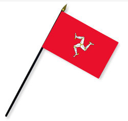 4 x 6 in. Rayon Isle of Man Flag Mounted on 10 in. Black Plastic Staff with Gold Spear Tip
