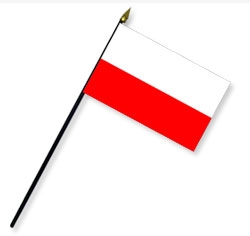 8 x 12 in. Rayon Poland Flag, Mounted on 18 in. Black Wooden Staff with Gold Spear Tip