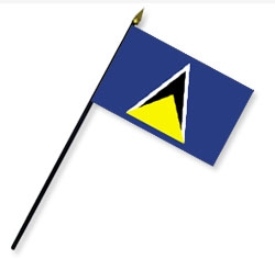 8 x 12 in. Rayon St. Lucia Flag, Mounted on 18 in. Black Wooden Staff with Gold Spear Tip