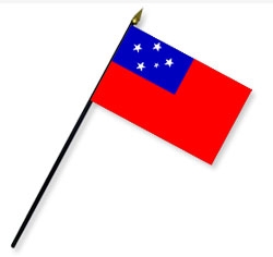 4 x 6 in. Rayon Western Samoa Flag Mounted on 10 in. Black Plastic Staff with Gold Spear Tip